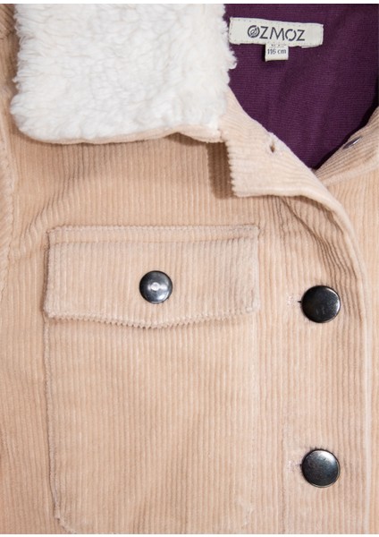 Fitilli Kadife Peluş Yaka Krem Kışlık Kız Çocuk Mont modelleri