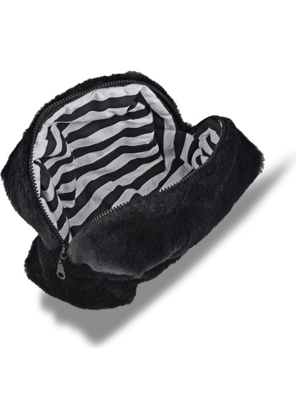 Siyah Peluş Organizer Makyaj Çantası