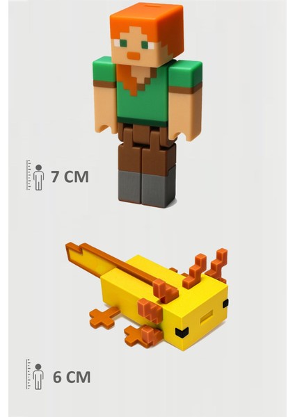 Minecraft Alex ve Sarı Aksolotl Axolotl Set Hareketli Eklemli Figür