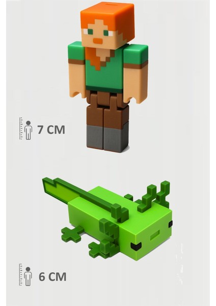 Minecraft Alex ve Yeşil Aksolotl Axolotl Set Hareketli Eklemli Figür
