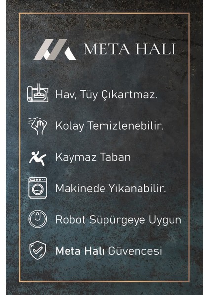 Natura mt Premium Kalite Kaymaz Tabanlı Doğal Yıkanabilir Kilim Oturma Odası Balkon Bahçe Kilim