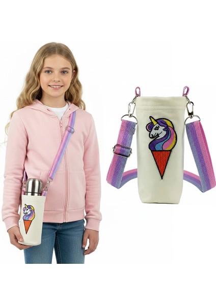 0,5 Litrelik Matara Kılıfı Su Şişesi Taşıma Çantası Külahta Unicorn Temalı
