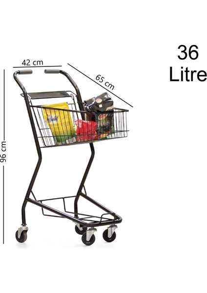 Minicart Şarküteri ve Kuruyemiş Metal Market Arabası 36 Litre Füme
