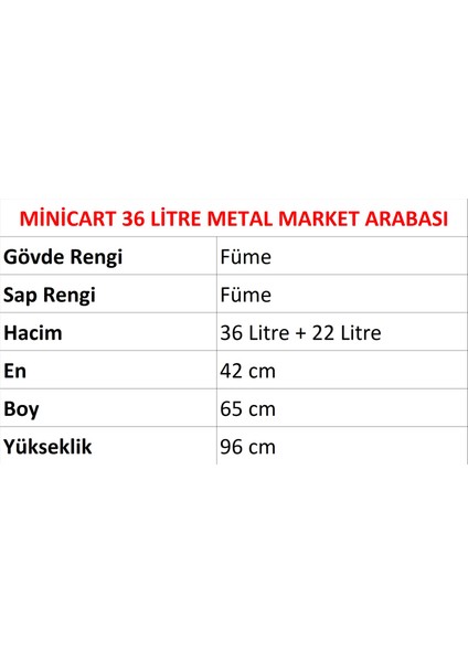 Minicart Şarküteri ve Kuruyemiş Metal Market Arabası 36 Litre Füme fiyatları