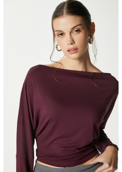 Kadın Grace Asimetrik Omuz Detay Mürdüm Bluz fiyatları