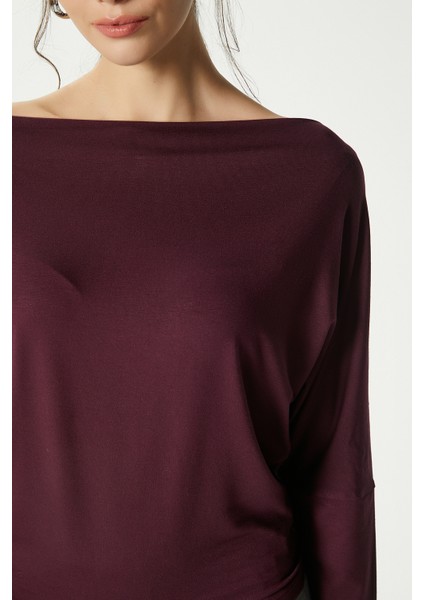 Kadın Grace Asimetrik Omuz Detay Mürdüm Bluz fırsatları