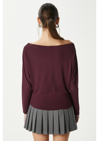 Kadın Grace Asimetrik Omuz Detay Mürdüm Bluz indirimleri