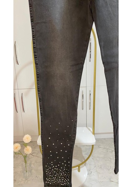 Taş Detaylı Kot Tayt