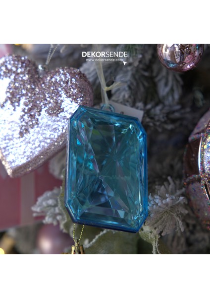 Yılbaşı Süsü Dikdörtgen Taş Süs Mavi 10 cm