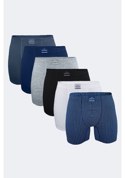 Erkek Karışık Renk 6 Lı Pamuk Elastan Uzun Boxer 6M073