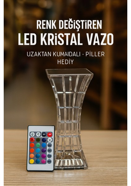 Usb’li Renk Değiştiren Uzaktan Kumandalı Kristal Masa Lambası – Rgb LED Dekoratif Işık