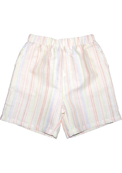 Pamuk Keten Çizgili Yazlık Kız Çocuk Şort fırsatları