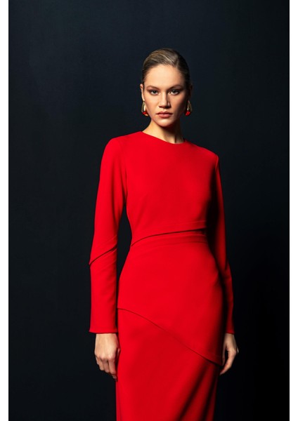 Asimetrik Detaylı Midi Elbise 26W40843 fırsatları