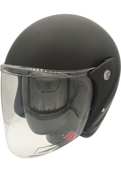 Motosiklet ve Bisiklet Yarım Açık Kask Motor Kaskı Mat Siyah