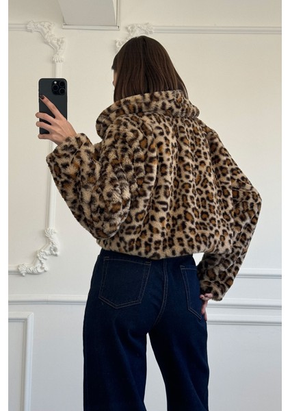 Leopar Desen Premium Kürk Mont- Camel modelleri