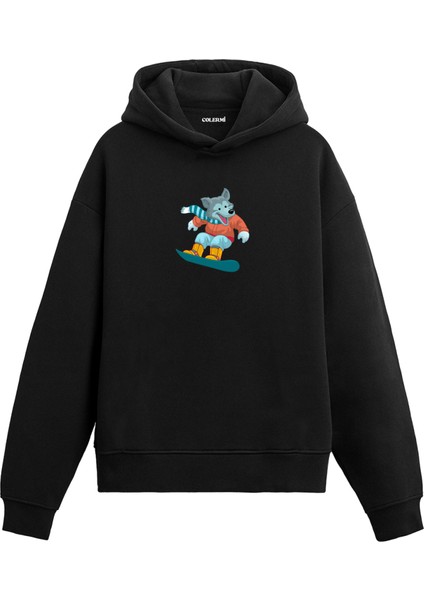 Snowboard Köpek Baskılı Hoodie