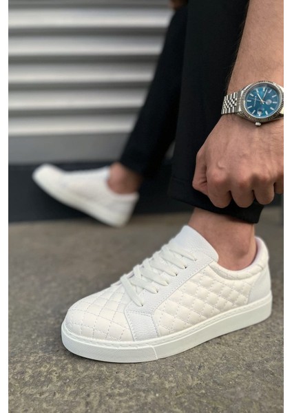 JET-166 Prestige Bağcıklı Cilt Kapitone Desenli Erkek Günlük Sneaker Ayakkabı Cbt - Beyaz indirimleri