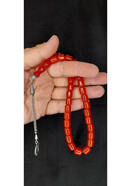 Sevgiliye Özel Hediye Sıkma Çubuk Kehribar Tesbih Turuncu Renk Kapsül Kesim H-1397.