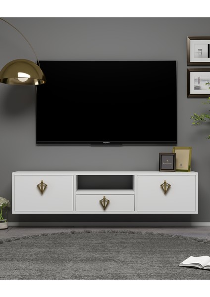 1316DROPCT-32 Duvara Montaj Tv Sehpası Beyaz-Altın indirimleri