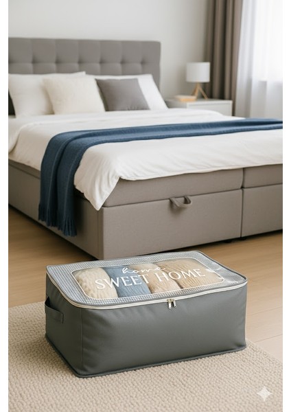 2 Adet Lavanta Kokulu Şeffaf Kapaklı Kumaş Hurç 66X44X20 cm Büyük Boy Yorgan Battaniye Organizer