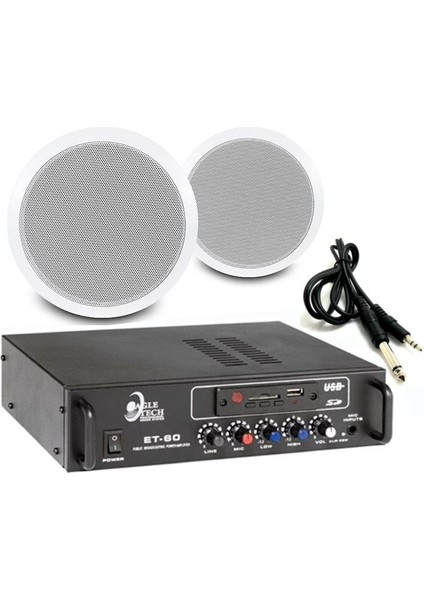 2’li Beyaz Tavan Hoparlörlü Ses Sistemi Paketi | Anfi + Tavan Tipi Hoparlör + Bilgisayar Kablo