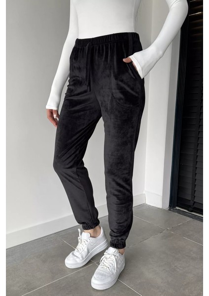 Kadın Bel ve Paça Lastikli Kadife Eşofman Altı P-00018733