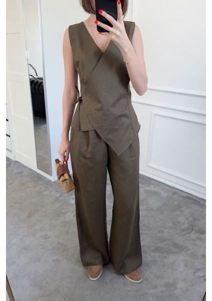 Beli Lastikli Orj Keten Pantolon- Haki