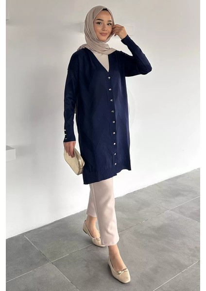 Ön Düğmeli Desenli Tesettür Triko Hırka (M-L-Xl Uyumludur) P-00018881