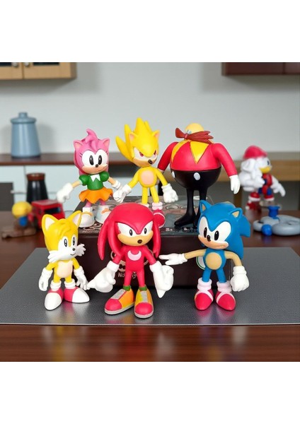 Sonic Hedgehog 6'lı Karakter Figür Seti | Süper Sonic Tails Knuckles Amy Shadow Eggman Biblo Oyuncak