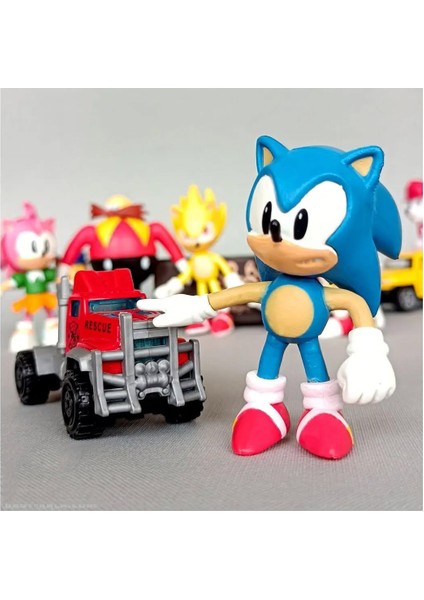 Sonic Hedgehog 6'lı Karakter Figür Seti | Süper Sonic Tails Knuckles Amy Shadow Eggman Biblo Oyuncak modelleri
