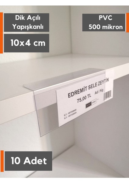 10 Adet Pvc Etiketlik Raf Önü Dik Yapışkanlı 10 x 4 cm Vitrin Etiketliği Raf Önü Etiketlik