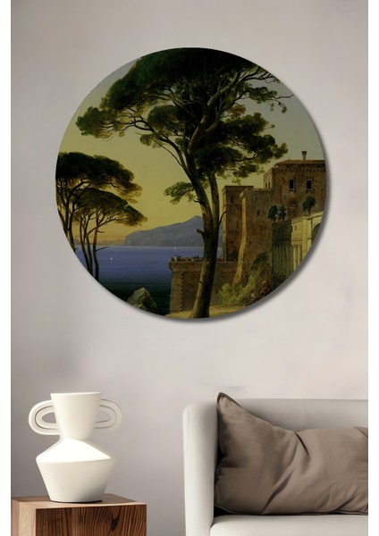 Dekoratif Ahşap Yuvarlak Tablo Akdeniz Manzarası