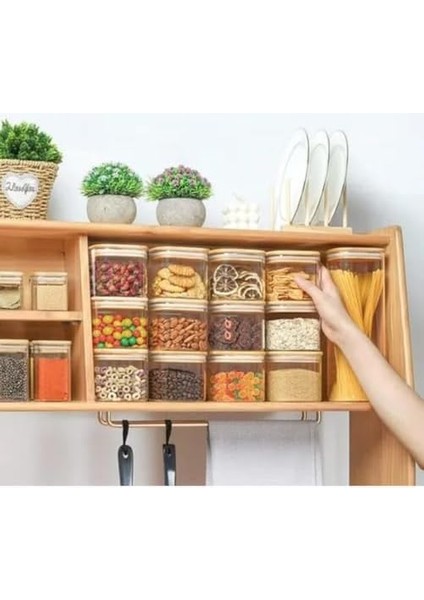 Bambu Kapaklı 380ML Cam Kavanozları, Hava Geçirmez Kare Borosilikat Kapları, Tuz Şeker Makarna Bakliyat Için Boş Kavanoz fiyatları