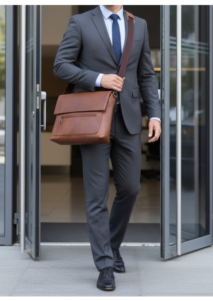 Postacı Askılı Kapaklı Omuz Çantası - Büyük Boy -Hakiki Deri