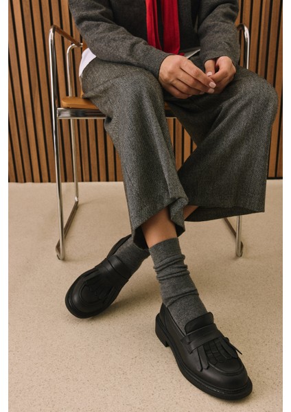 , Kadın Hakiki Deri Ayakkabı 153111Z22402 Siyah