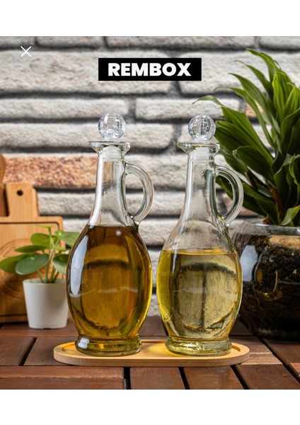 Bambu Standlı Kulplu Yağdanlık Seti - 500 ml Kristal Tıpalı Zeytinyağ Sirke Nar Ekşisi Şişesi fiyatları