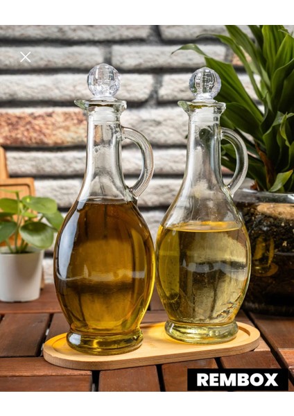 Bambu Standlı Kulplu Yağdanlık Seti - 500 ml Kristal Tıpalı Zeytinyağ Sirke Nar Ekşisi Şişesi modelleri