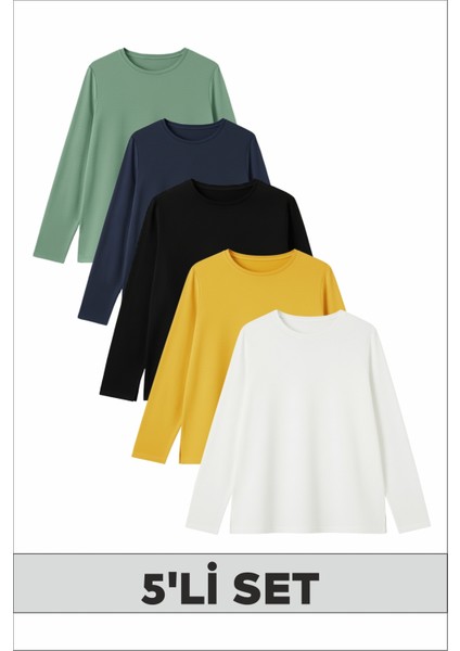 Modern & Trend Renklerde Yuvarlak Yaka Kız/erkek Çocuk 5'li Sweatshirt