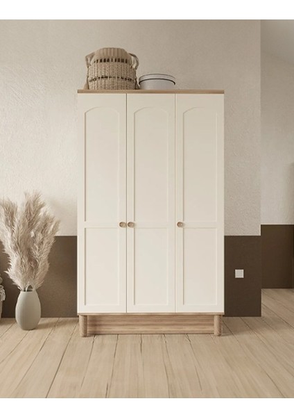 Parla 3 Kapaklı Gardırop - Krem/ceviz