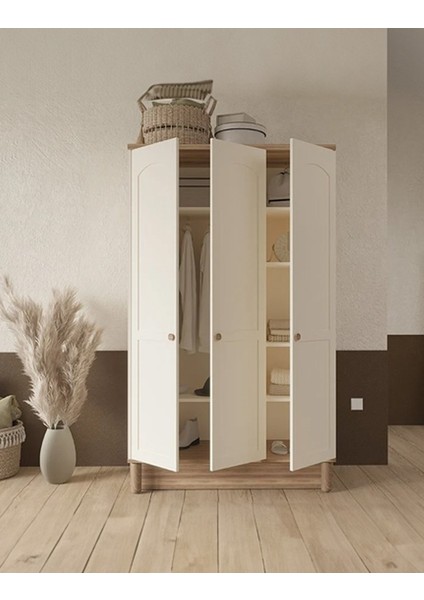 Parla 3 Kapaklı Gardırop - Krem/ceviz fiyatları