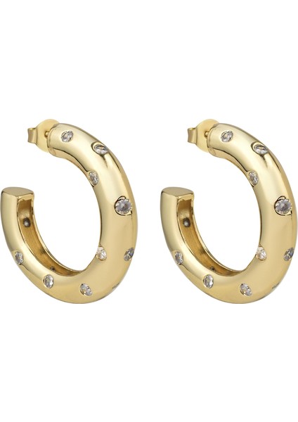 Taş Detaylı Gold Yarım Halka Küpe
