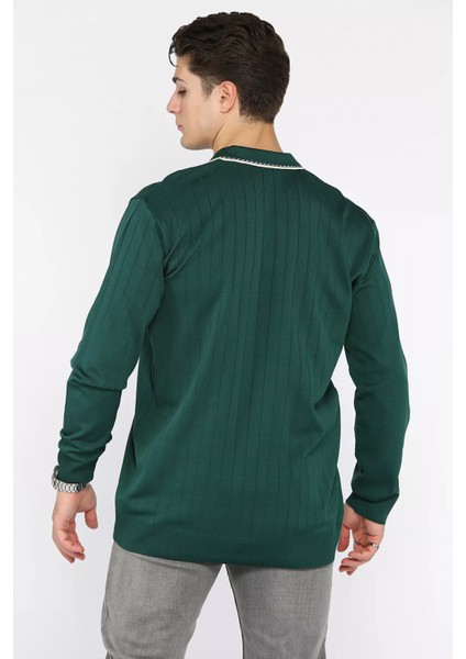 Erkek Polo Yaka Kendinden Çizgi Desenli Triko Kazak P-00018653 modelleri