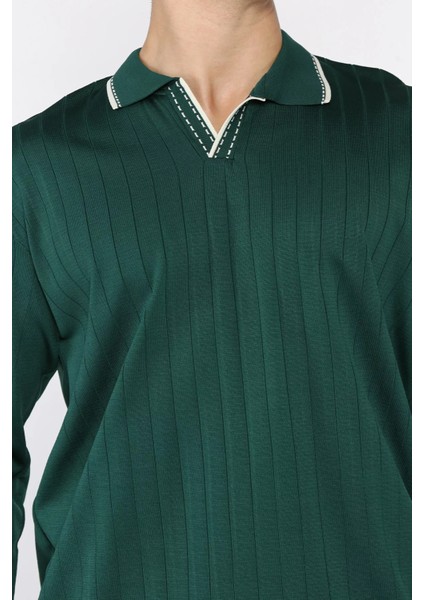 Erkek Polo Yaka Kendinden Çizgi Desenli Triko Kazak P-00018653 fırsatları