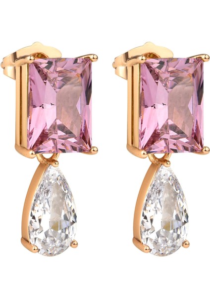 Pembe Taşlı Kristal Küpe