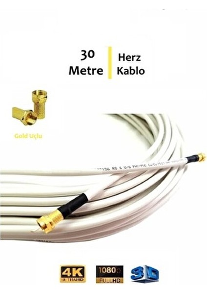 30 Metre RG6-U4 Anten Uydu Kablosu Full HD 1080 3D 4K Uyumlu Gold Uçlu fiyatları