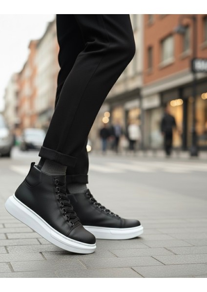 Bağcıklı Erkek Sneaker Bot Siyah (Beyaz Taban) modelleri