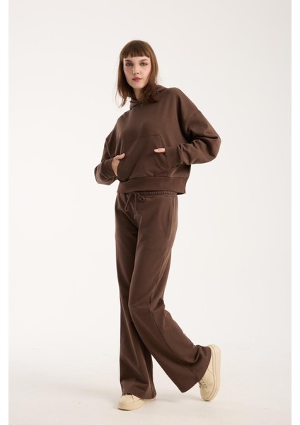 %100 Pamuk Geniş Paça Bağcıklı Kadın Pantolon/eşofman Altı