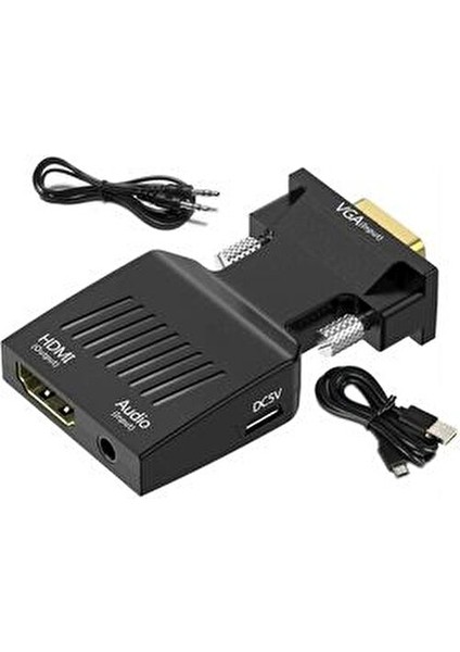 VGA To HDMI Çevirici Dönüştürücü Siyah Renk HDMI Bağlantı Uyumlu