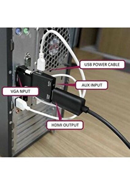 VGA To HDMI Çevirici Dönüştürücü Siyah Renk HDMI Bağlantı Uyumlu