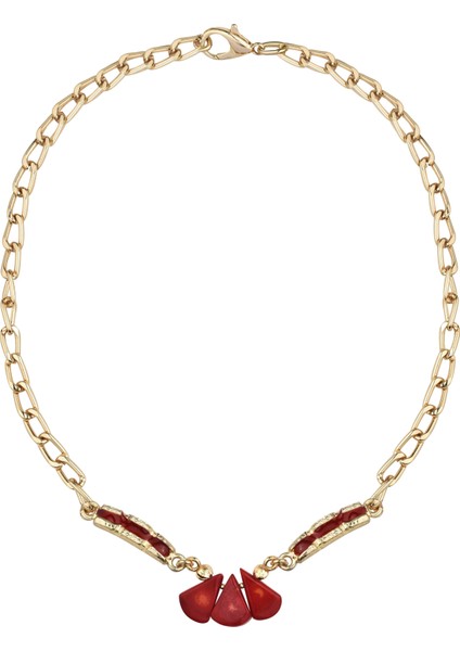 Mercan Taş Detaylı Zincir Kolye